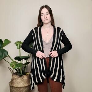 Free People Striped Asymmetrical Cardigan Black Tan XS